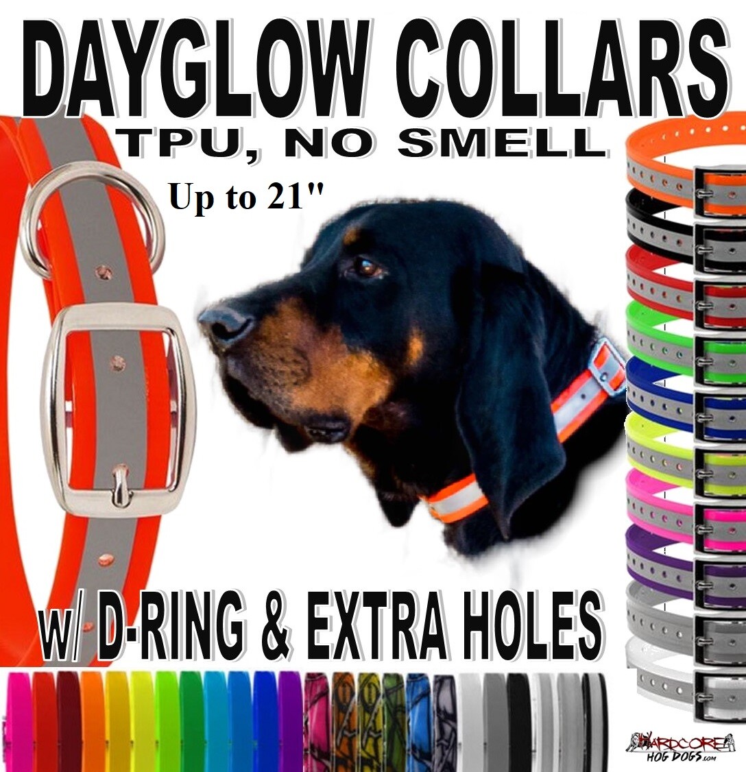 3/4 INCH WIDE X 21 INCH TPU DAYGLOW DOG COLLAR, No Smell waterproof