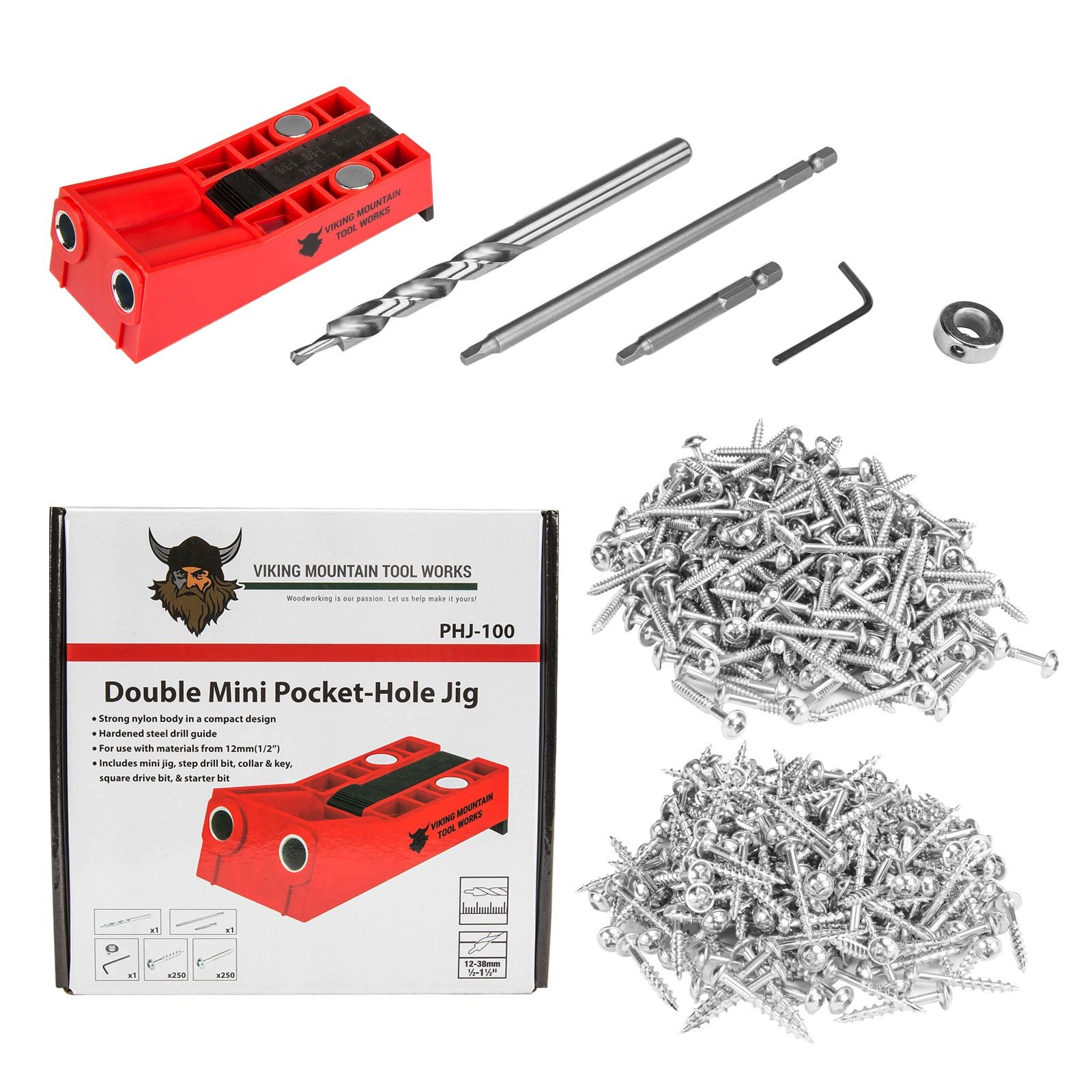 VMTW Woodworkers Compact Pocket Hole Jig kit with 500 pack of pocket hole screws