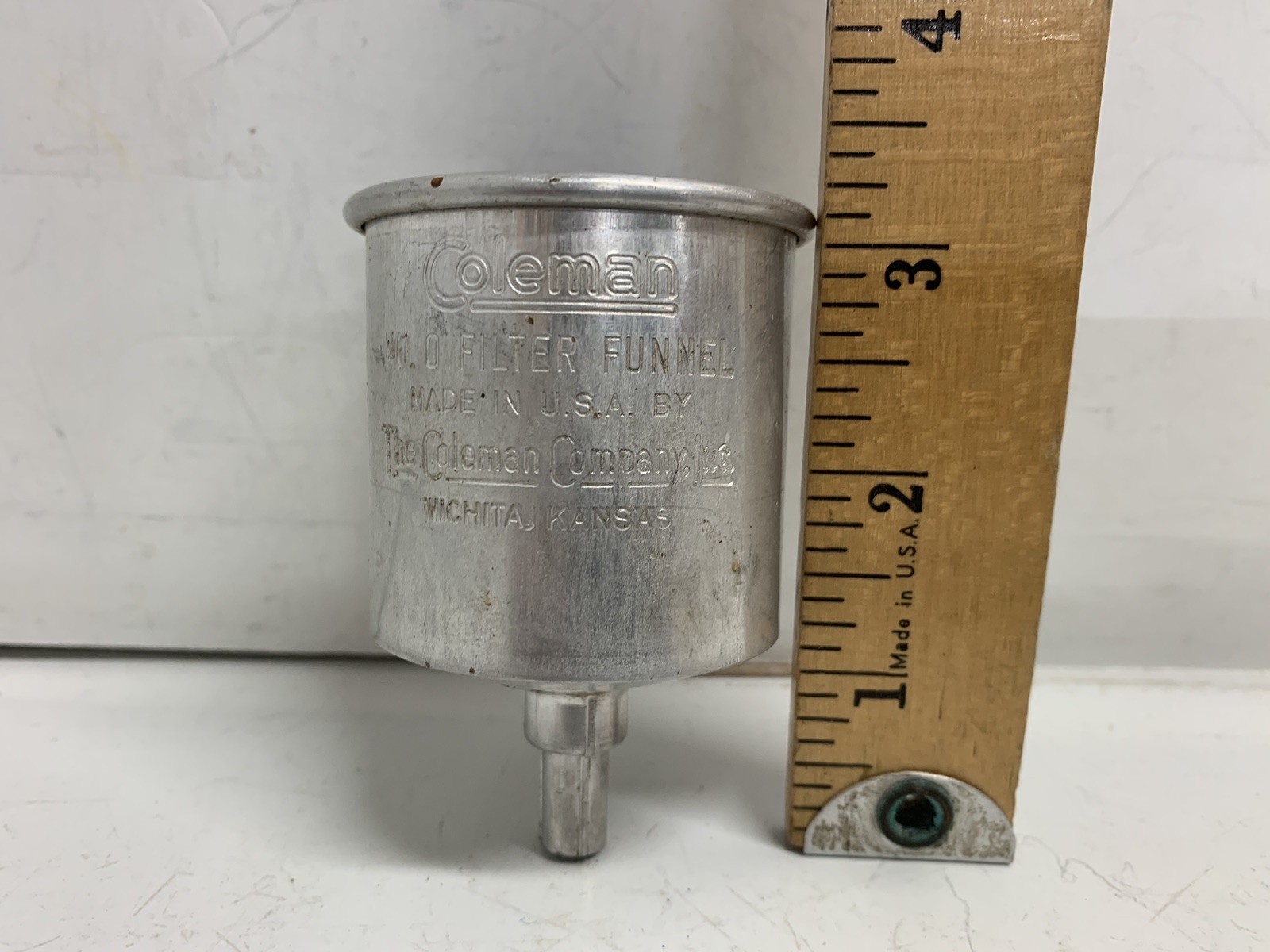 Vintage Coleman  No. 0 Embossed Aluminum Fuel Funnel Wichita Kansas A024