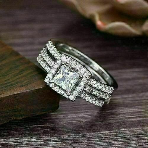 2.90 Ct Princess Cut Lab-Created Diamond Wedding Ring Set 925 Sterling Silver