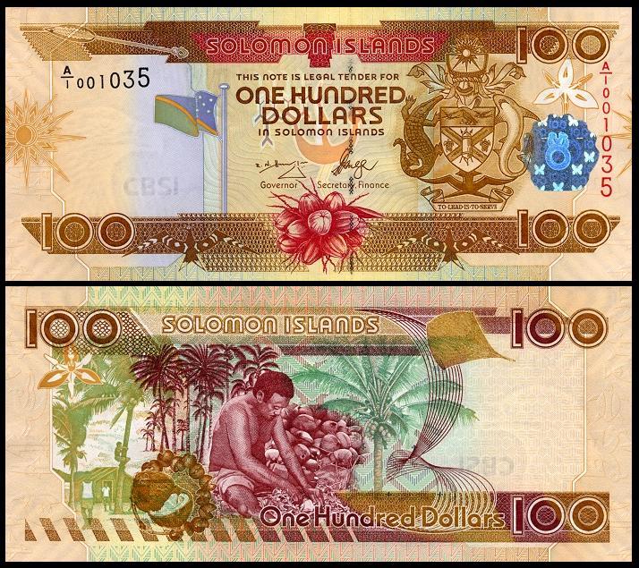 Solomon Islands 100 Dollars ND(2008) P30a UNC / sign 8, low #