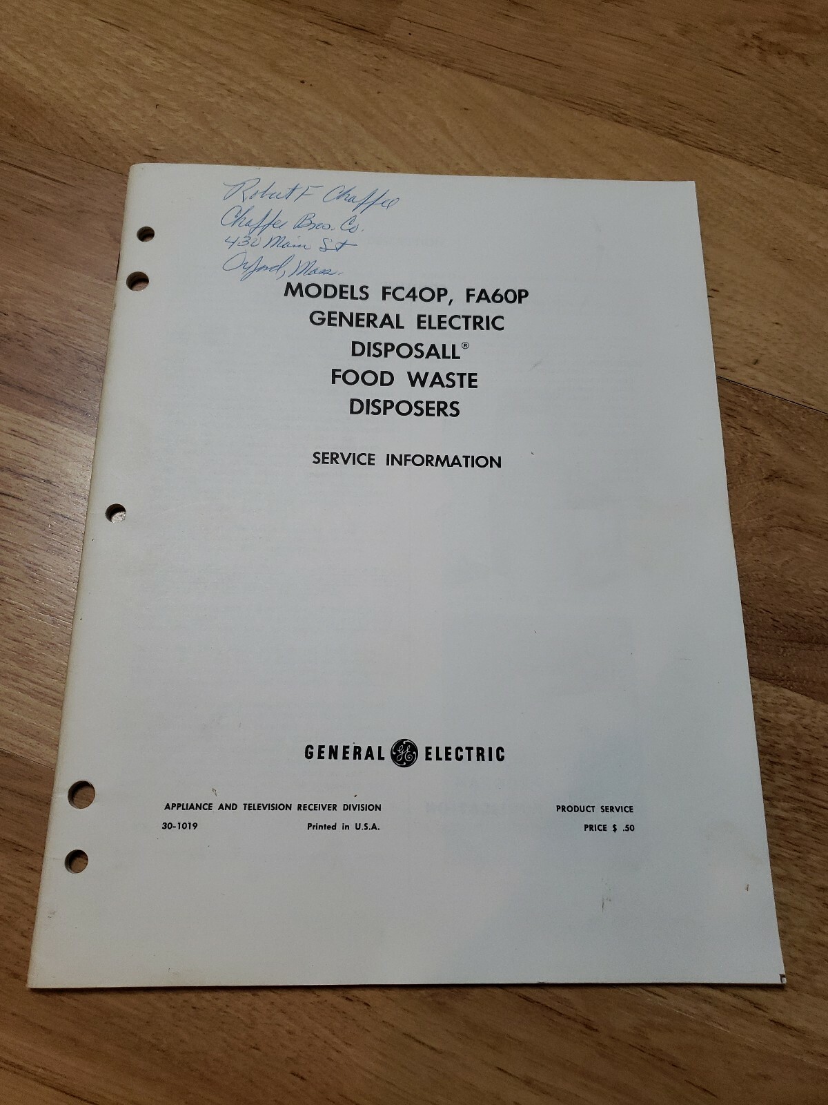 Vintage GE Disposall FC40P FA60P Service Manual food waste garbage disposal