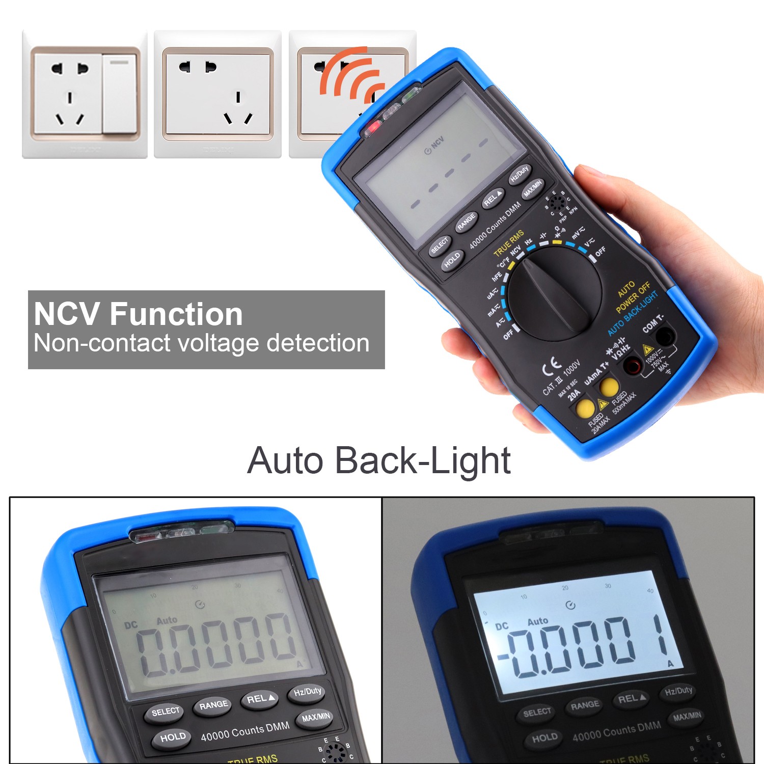 770D Multimeter 40000 Count TRMS AC DC Volt Apm Meter NCV hFE Continuity Test