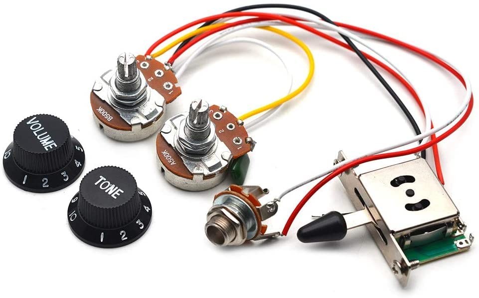 3 Pickups Wiring Harness Prewired/5-Way Switch/Jack 1T1V Big 500k Pots/with 6...