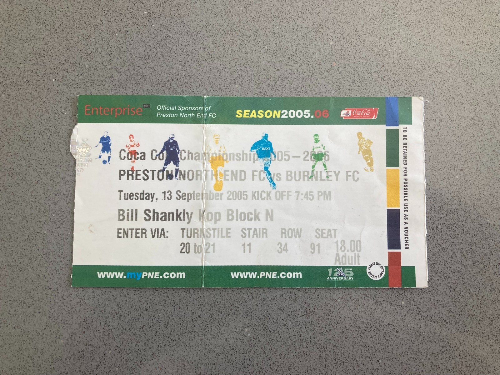 Preston North End v Burnley 2005-06 Match Ticket