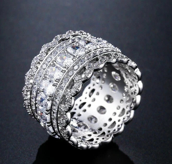 Gorgeous 925 Silver Plated Jewelry Cubic Zircon Ring Women Wedding Gift Sz 6-10