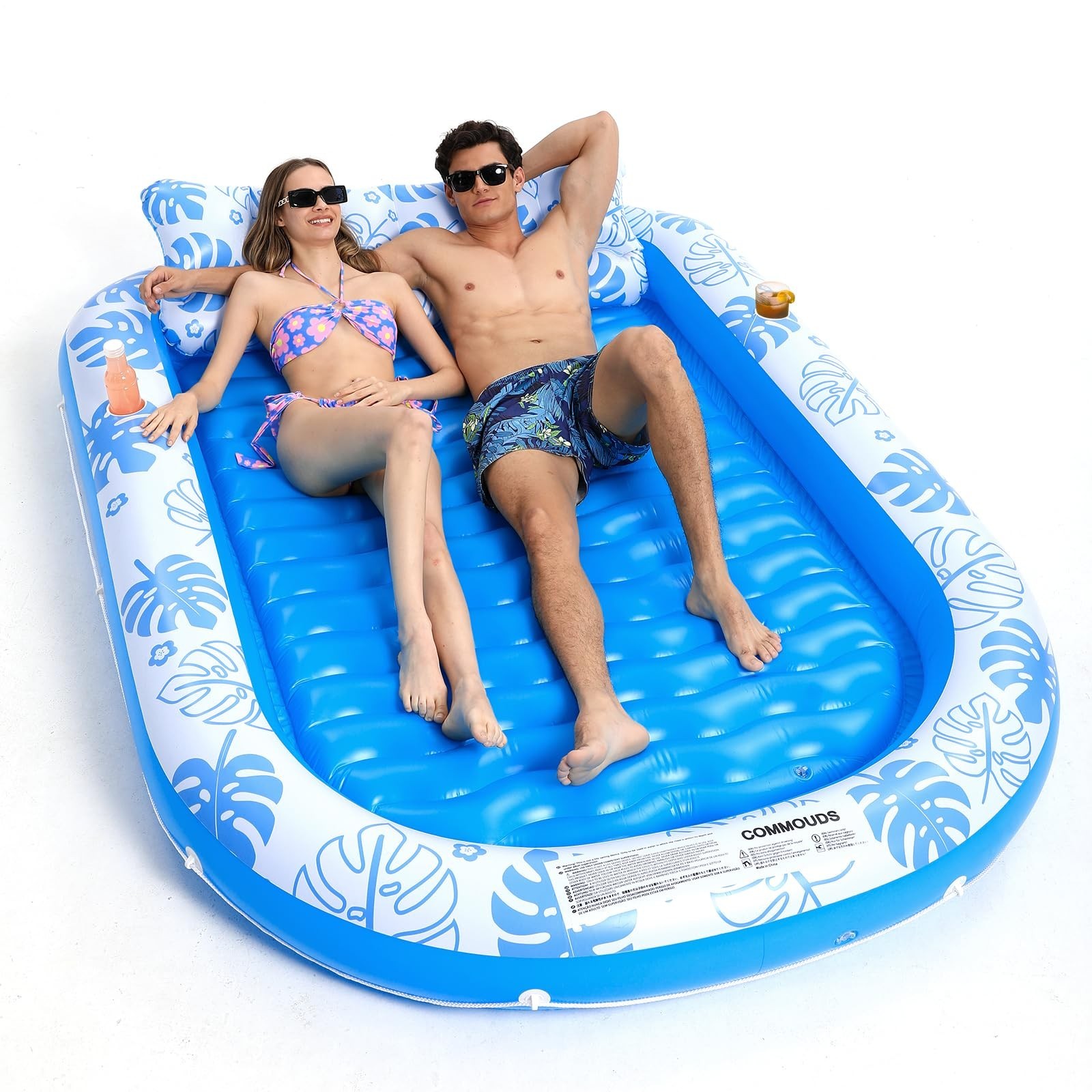 Inflatable Tanning Pool Lounger Float with Cervical Pillow - Pool Floats Adul...