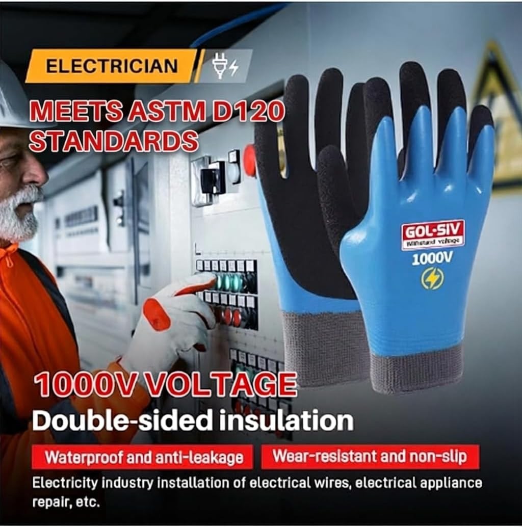 Electrician Gloves 1000V High Voltage,ASTM D120 Certified & Double Insulated
