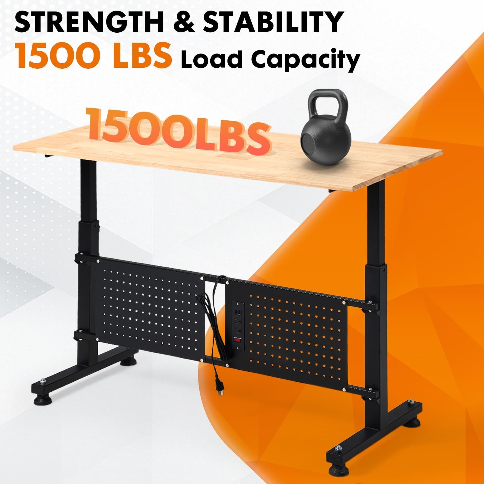 48" Adjustable Height Workbench with Outlets & Pegboard | 2000LBS Capacity Craft