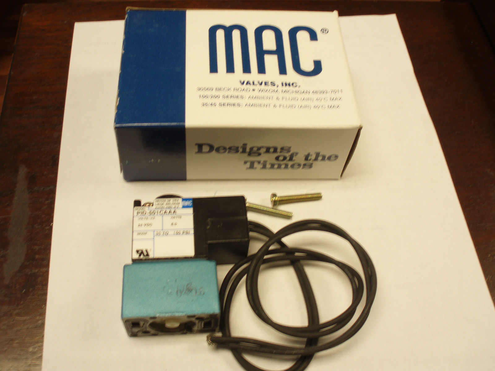 MAC VALVE PNUMATIC SOLENOID MODEL# PID-501CAAA  24VDC   30-150 PSI  NEW