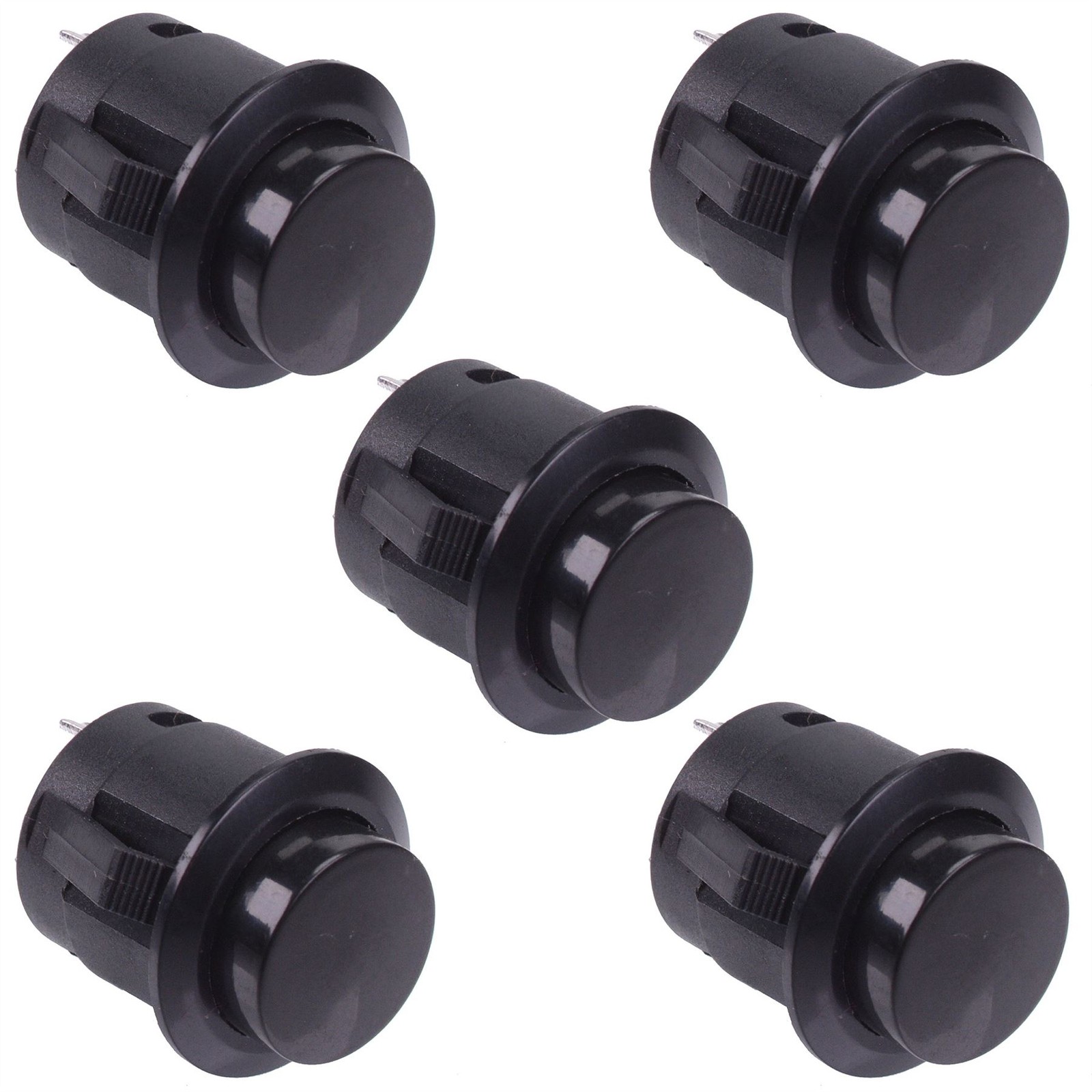 5 x Black Push-Fit 16mm Momentary Off-(On) Push Button Switch 3A SPST