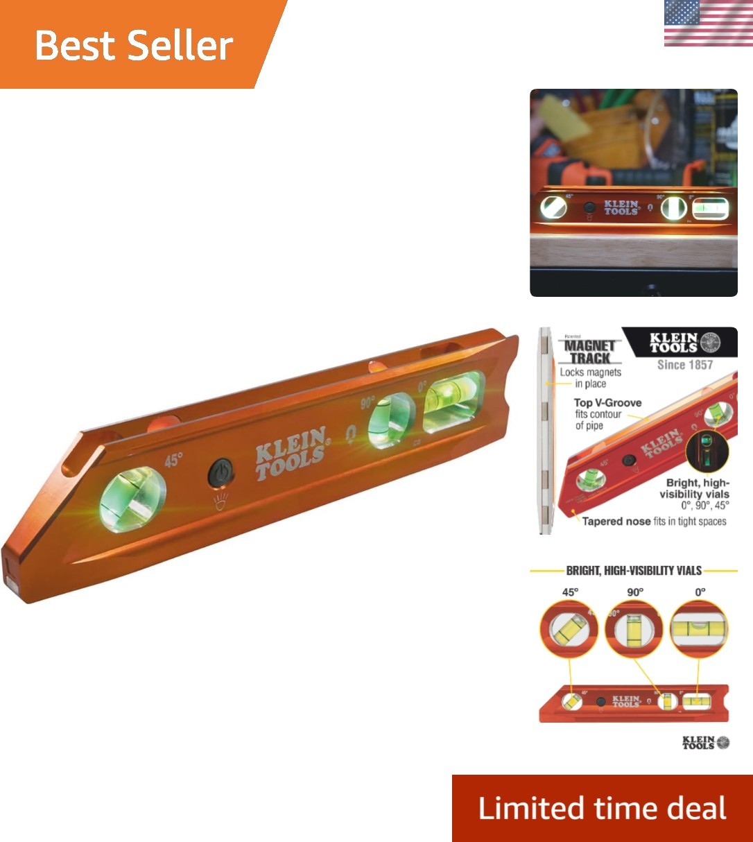 Precision 9-Inch Lighted Torpedo Level - Water Resistant with Rare-Earth Magnet