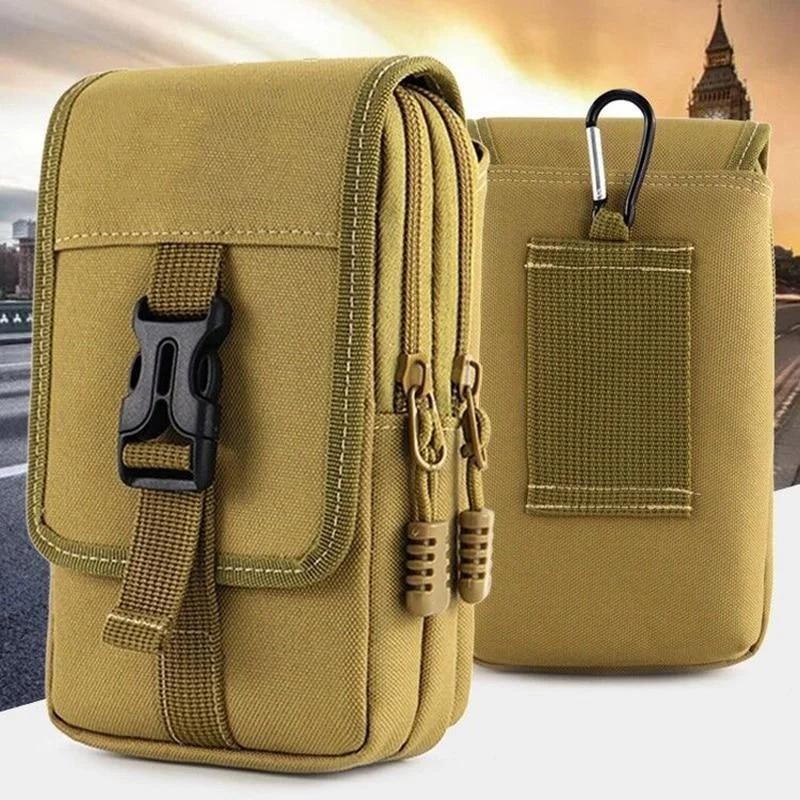 Outdoor Tactical Waterproof Waist Pack Men’s Phone Pouch Double Layer Khaki