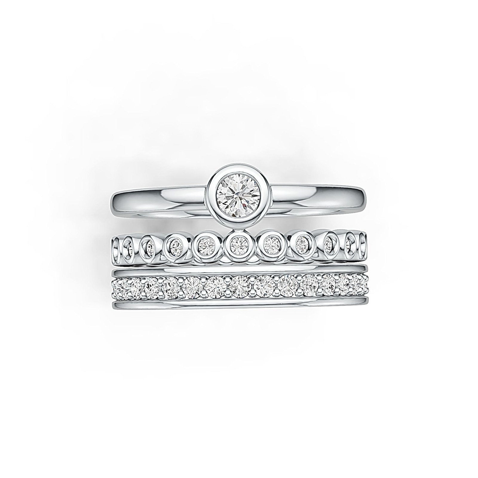 Sterling Silver Semi Mount Ring Setting Round RD 3.5mm Stackable w/ White Topaz