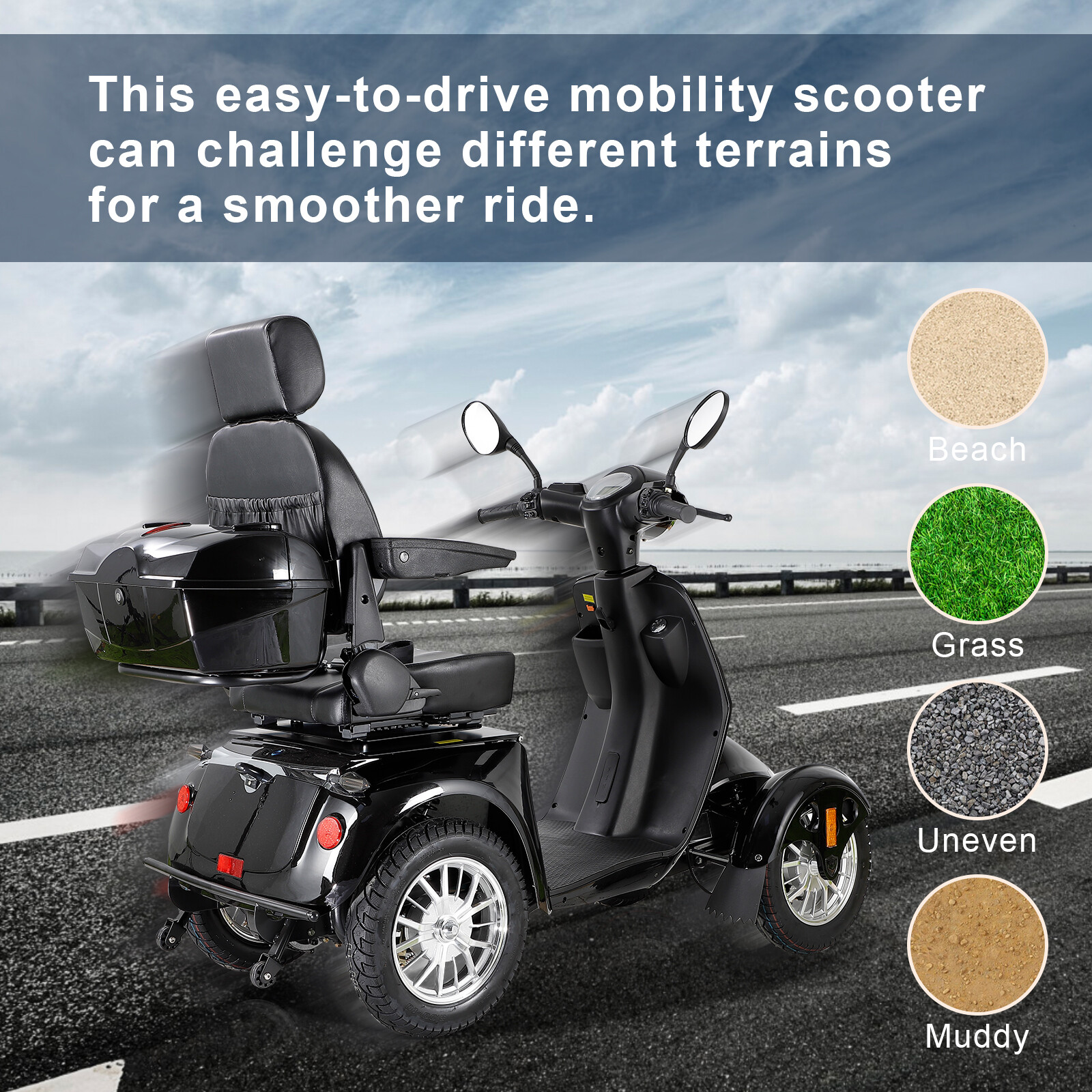 4 Wheels Mobility Scooter 800W Motor 60V 20Ah Battery Adult Senior Black