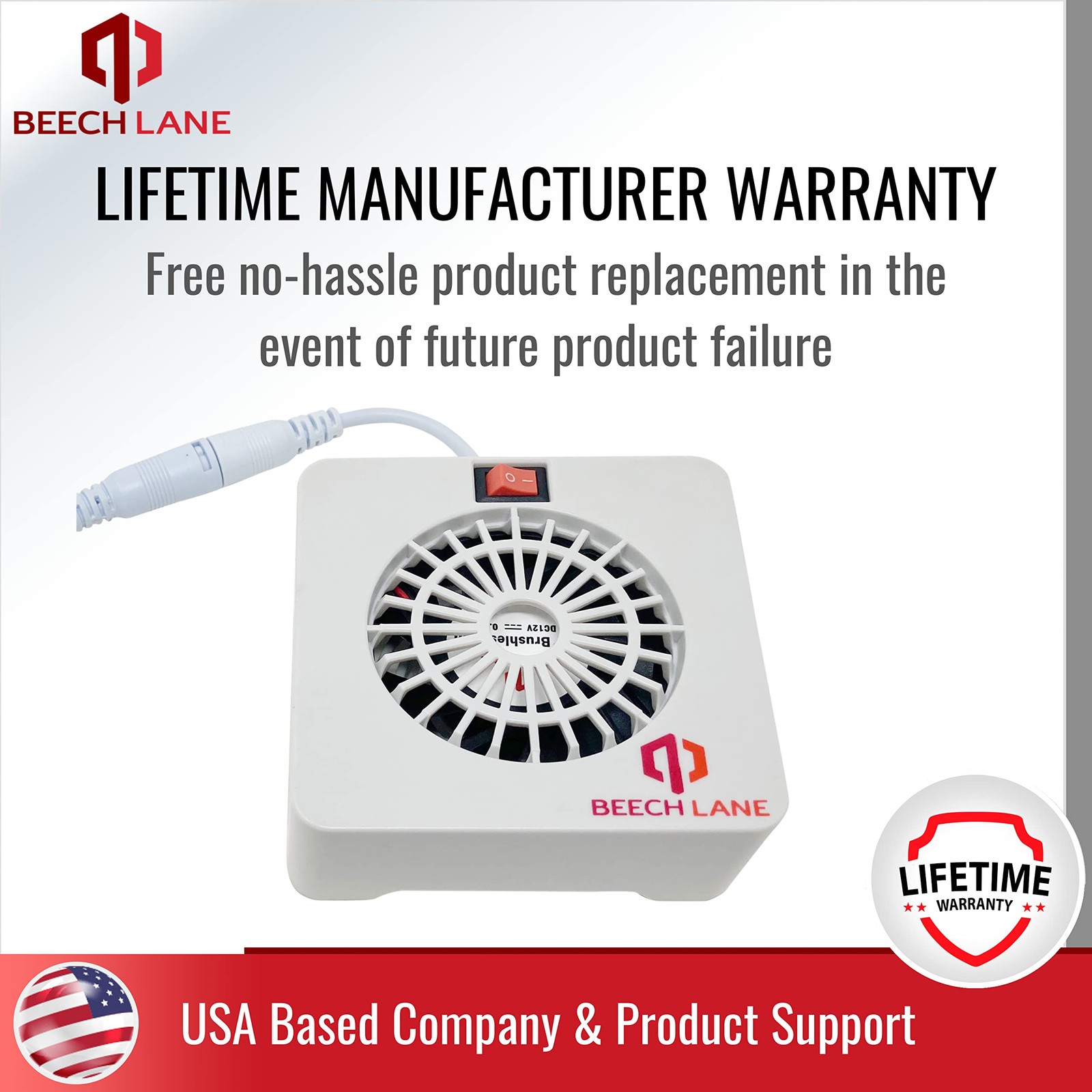 Beech Lane 12V RV Fridge Fan, Wired Connection Provides Constant Power, White