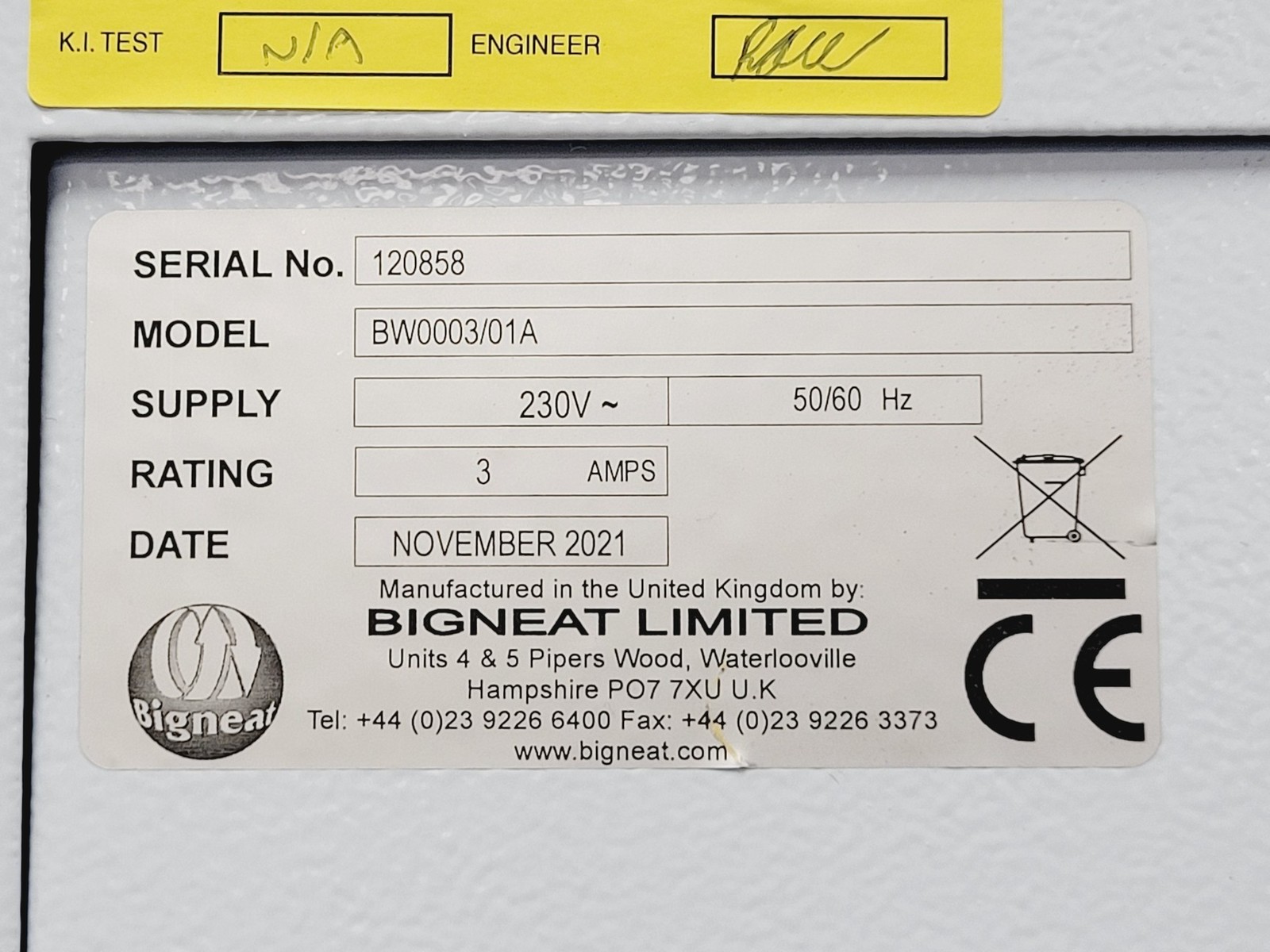 BigNeat PCR Workstation Model BW0003/01A 2021