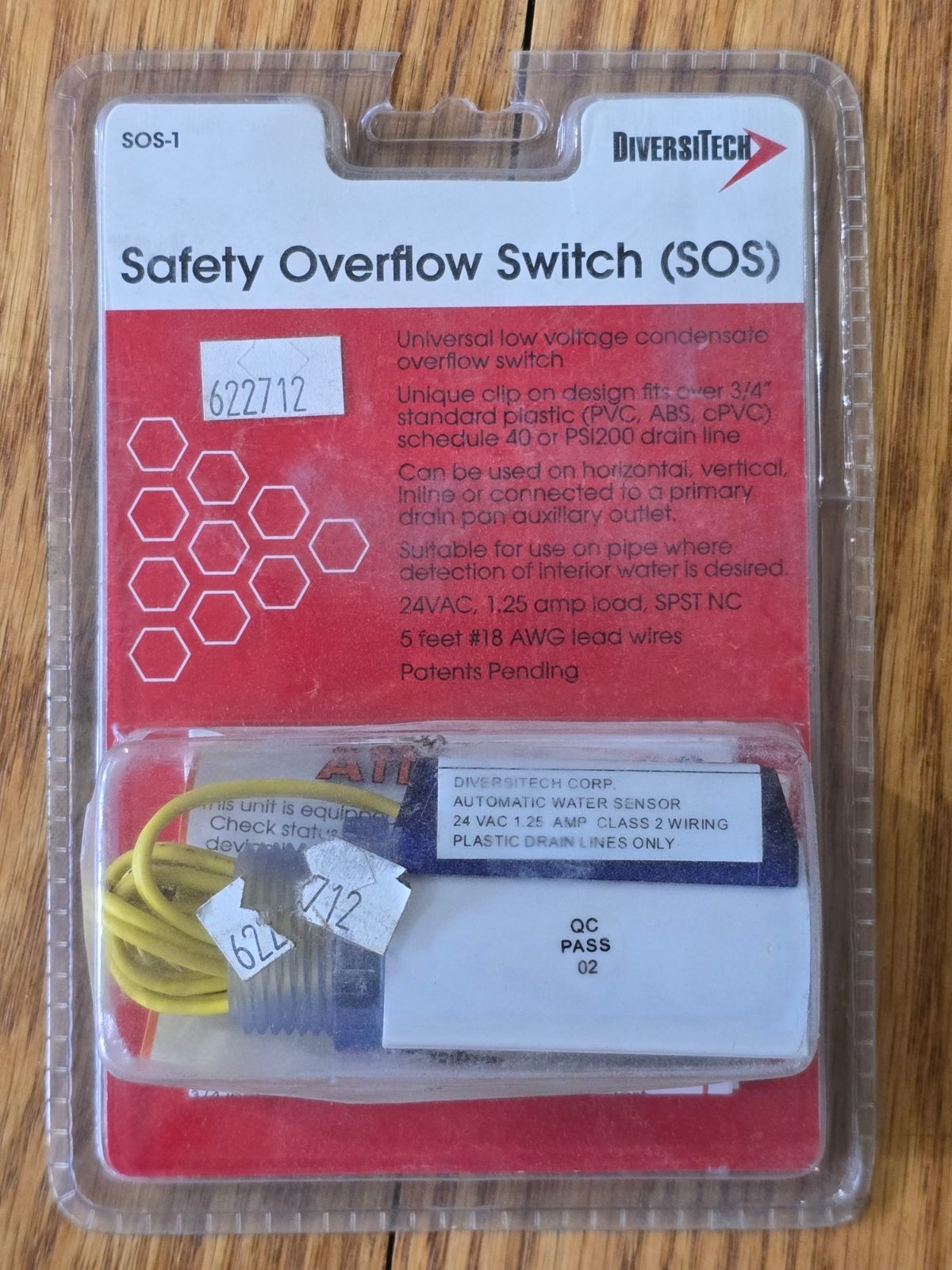 DiversiTech SOS-1 Safety Overflow Switch Condensate Drain 24VAC New