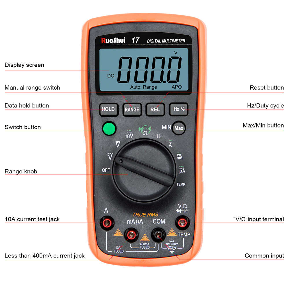 Digital Multimeter Voltmeter Ammeter Ohmmeter Volt AC DC Tester Leads Meter