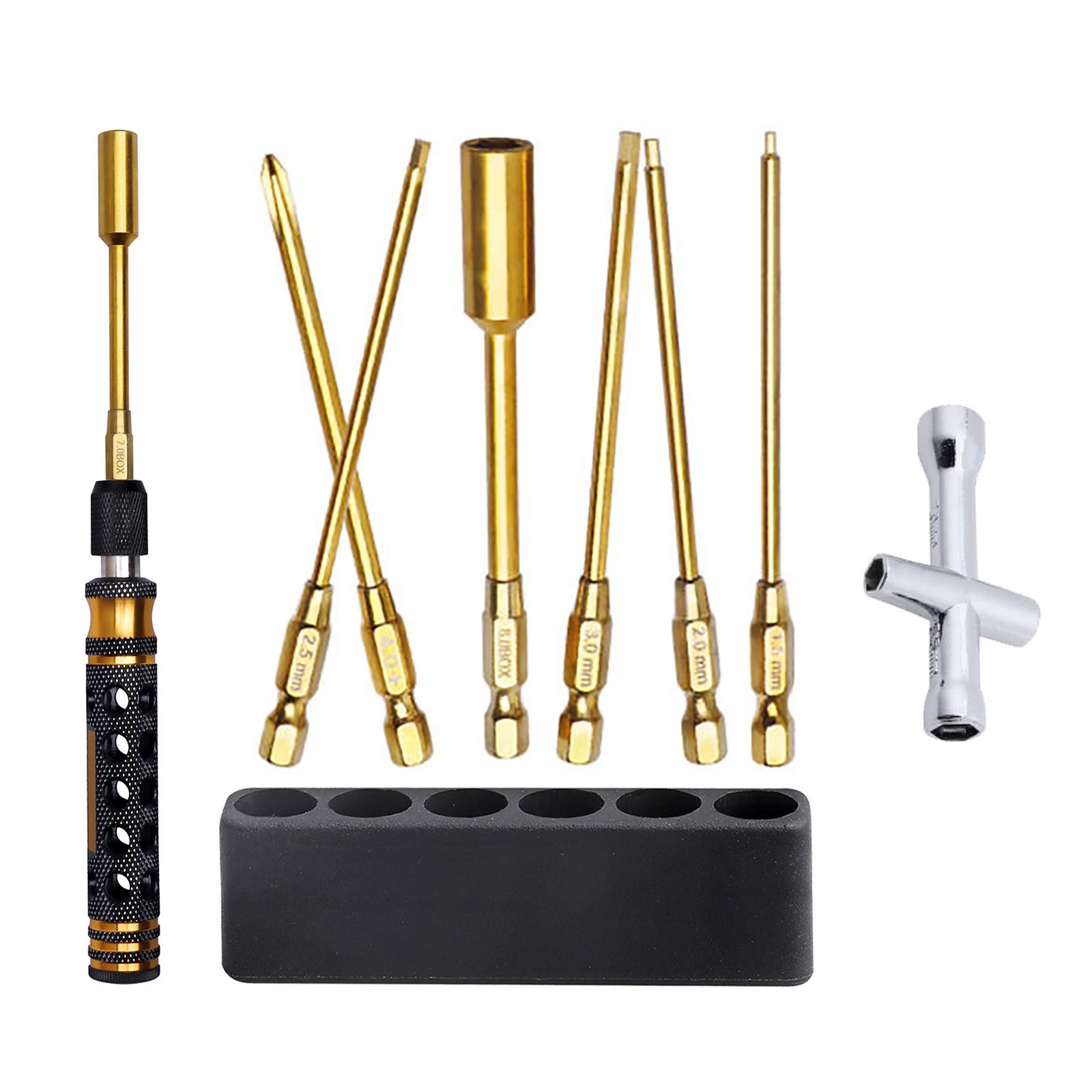 Precision RC Hex Driver Set with 1.5-3.0mm Bits 7mm Nut Driver and Cross Tip