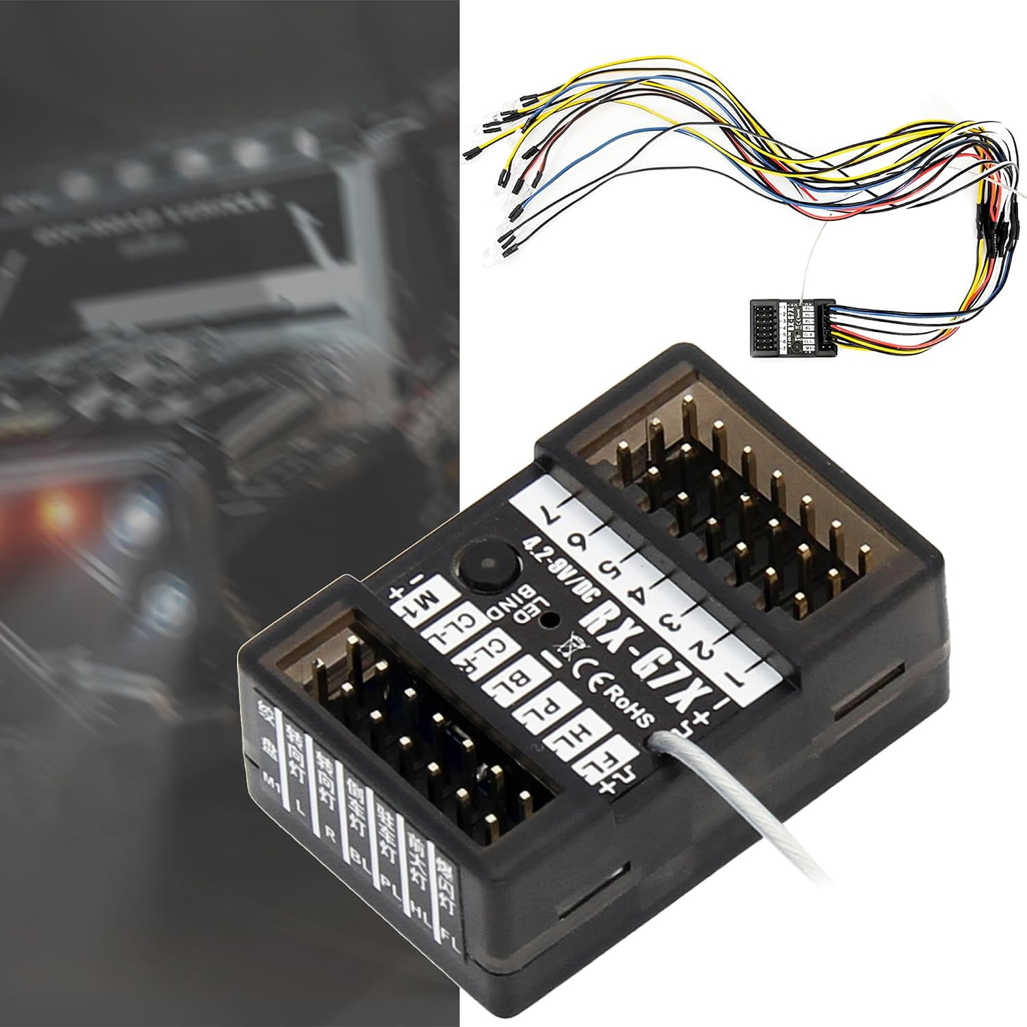7 Channels RC Transmitter with Receiver Built-In Light Control System and 12LED