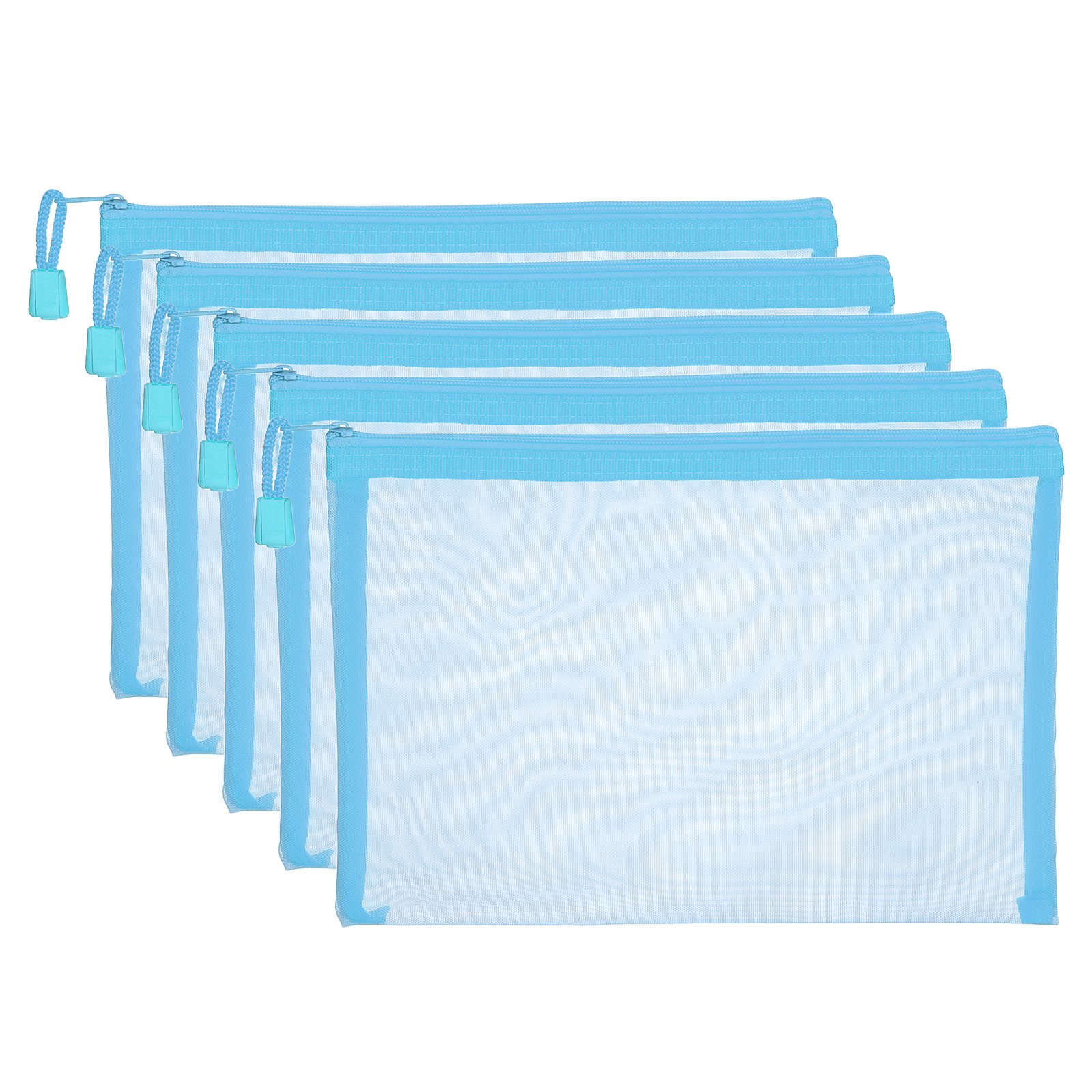 A5 Mesh Zipper Pouch Bags, 5 PCS Mesh Bags with Zipper, 18x25cm, Sky Blue