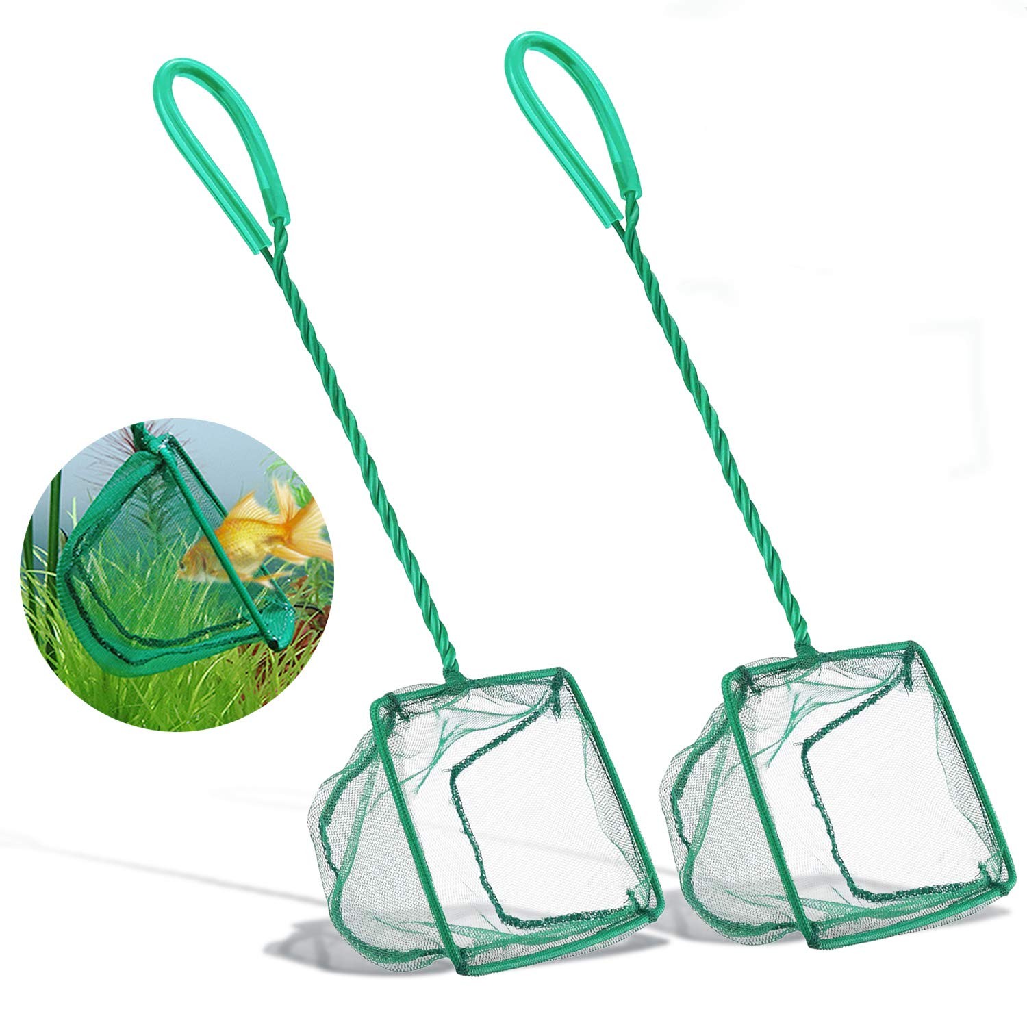 2 Pack Aquarium Fish Nets, 4 Inch Small Mesh Fish Catch Nets with Plastic Handle