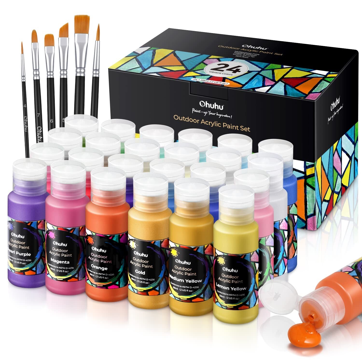 Ohuhu Outdoor Acrylic Paint for Metal, 24 Colors Paint Set, 2 oz./60ml Bottle...