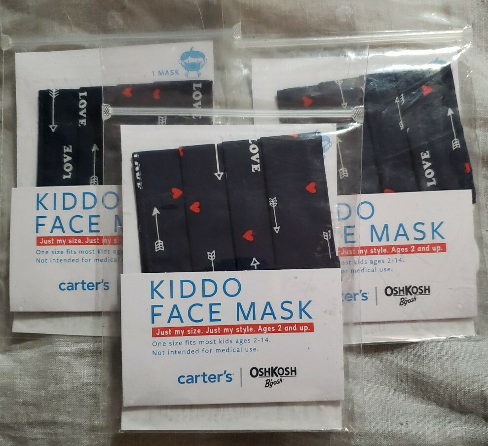 Lot of 3: Kiddo Face Mask (Hearts and Arrows) one size fits most kids ages 2-14