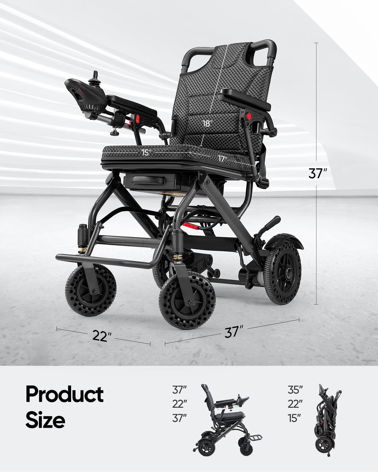 Folding Electric Wheelchair Power Wheelchairs Mobility Scooter Lightweight Adult