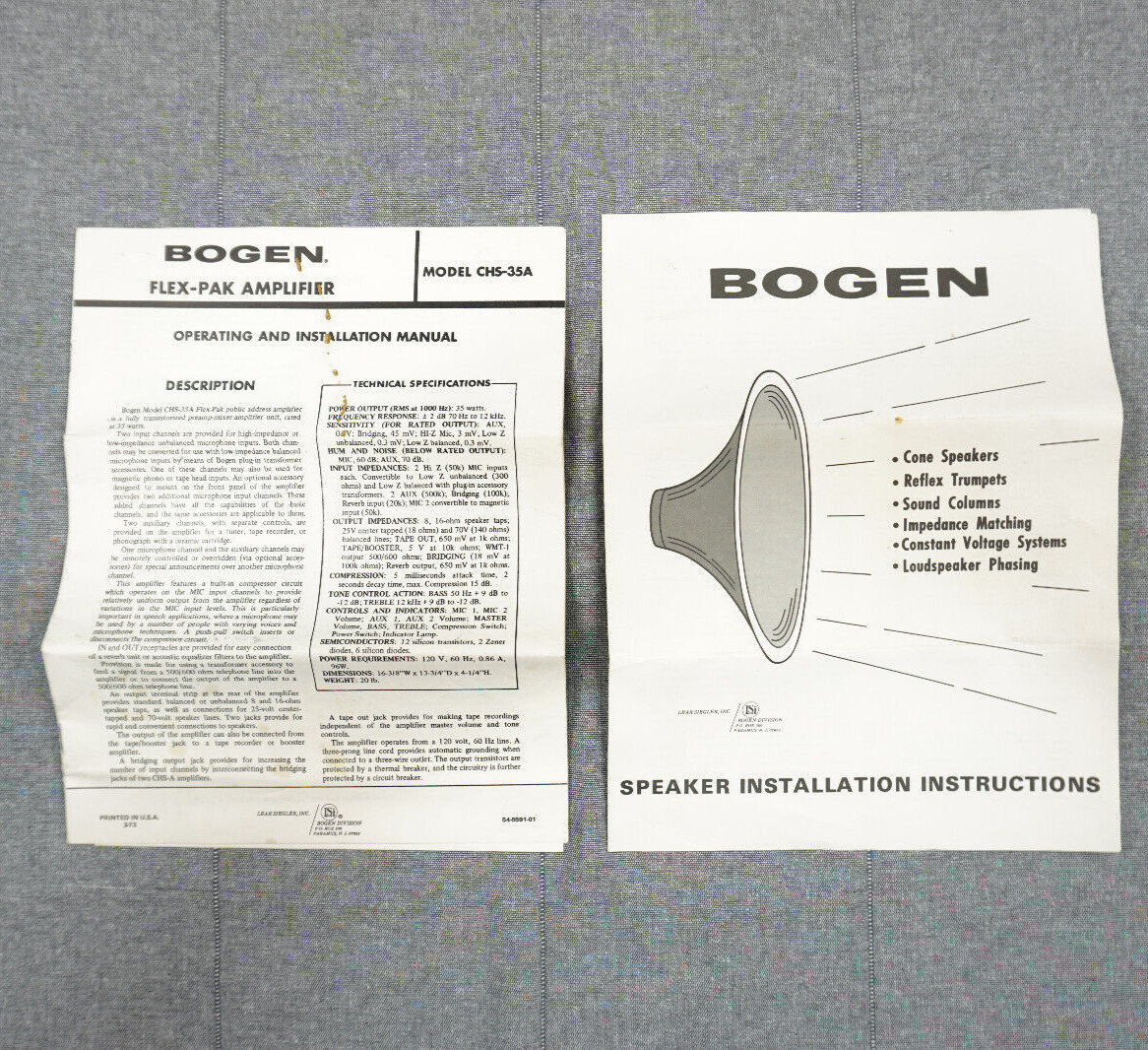 Bogen Speaker Installation Instructions + Bogen Flex Pak Amplifier Manual