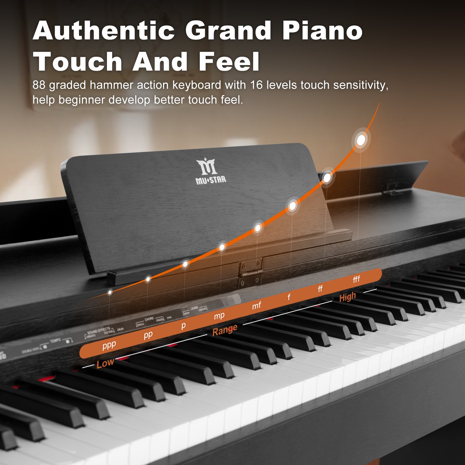 MUSTAR Black 88Key Fully Weighted Hammer Action Digital Piano Keyboard w/3-Pedal