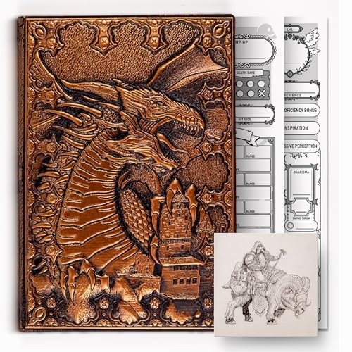 DND character sheets (200 Pages A5) - dnd journal Dragon Embossed Leather for