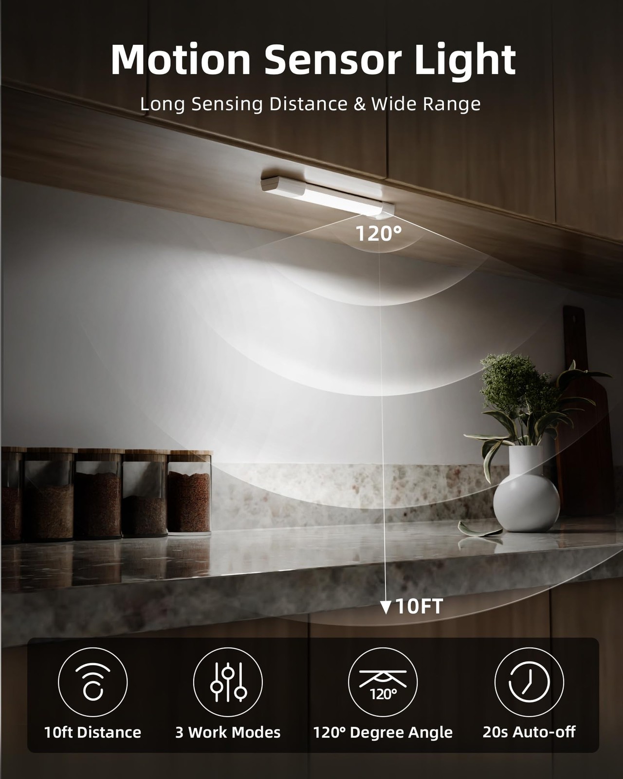 EZVALO 3 Pack 7” Motion Sensor Light Indoor, Wireless Under Cabinet Lighting,...