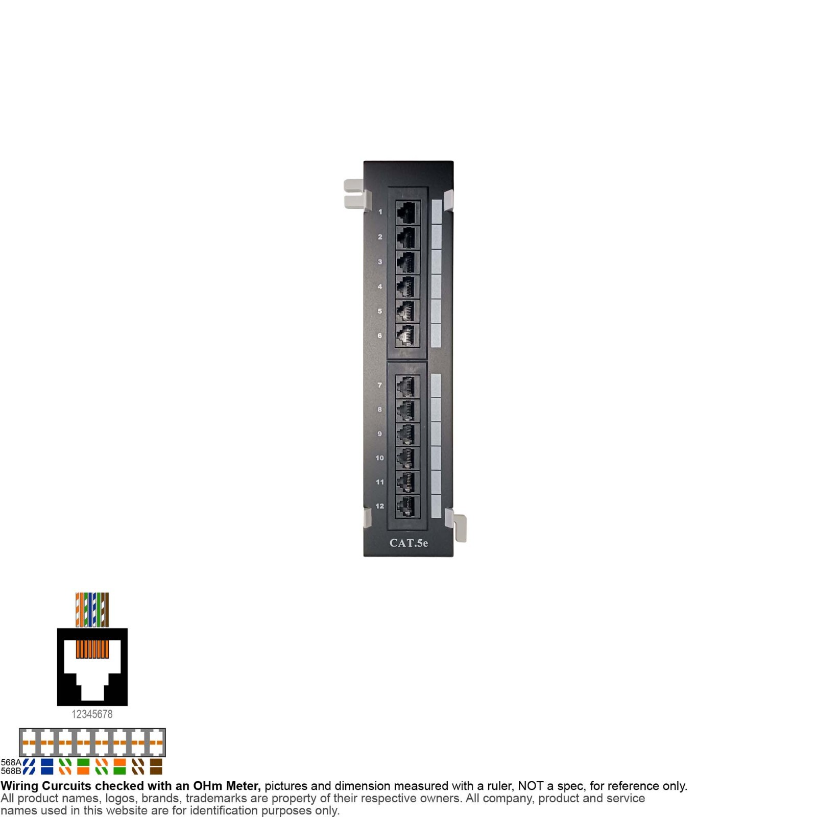 Patch Panel RJ45 8P8C 12-Port C5e B89 Bracket Vertical Wall Mount UL E179602