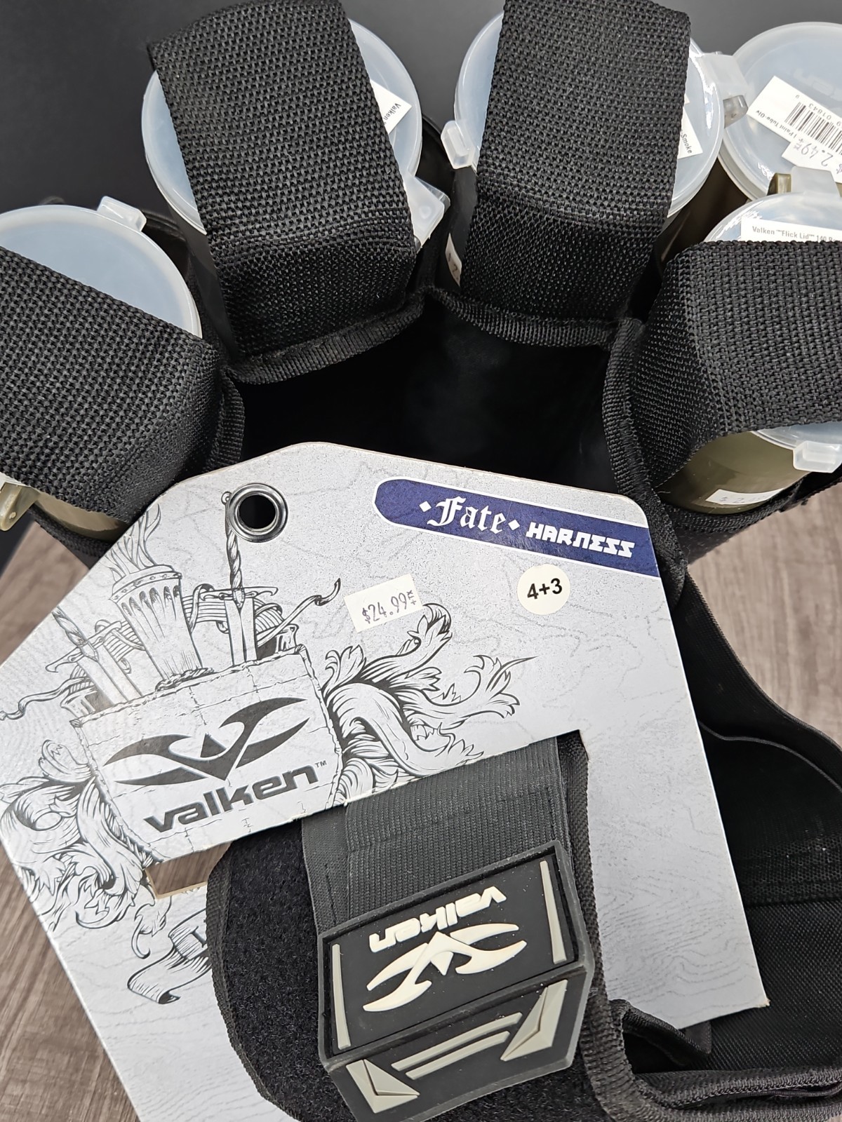 NEW Valken Fate 4+3 Black Pod Harness - Paintball Belt + 5 New Valken Paint Pods