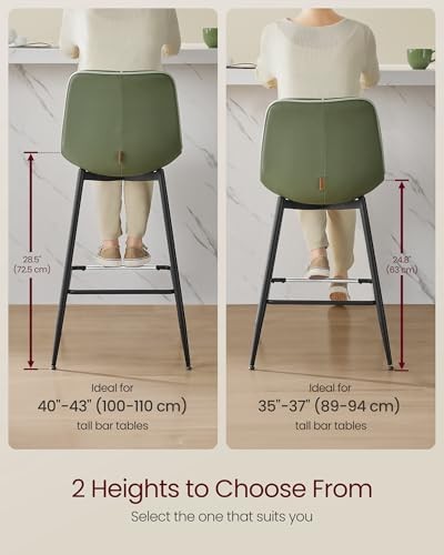 Bar Stools Set of 2, Bar Height Bar Stools with 28.5" Bar Height Forest Green