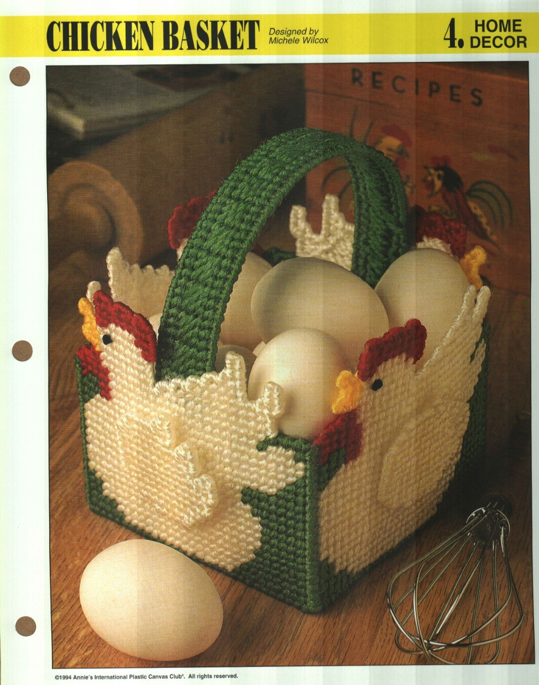 NEW CHICKEN BASKET FARM HOME DECOR ANNIE'S PLASTIC CANVAS PATTERN INSTRUCTIONS