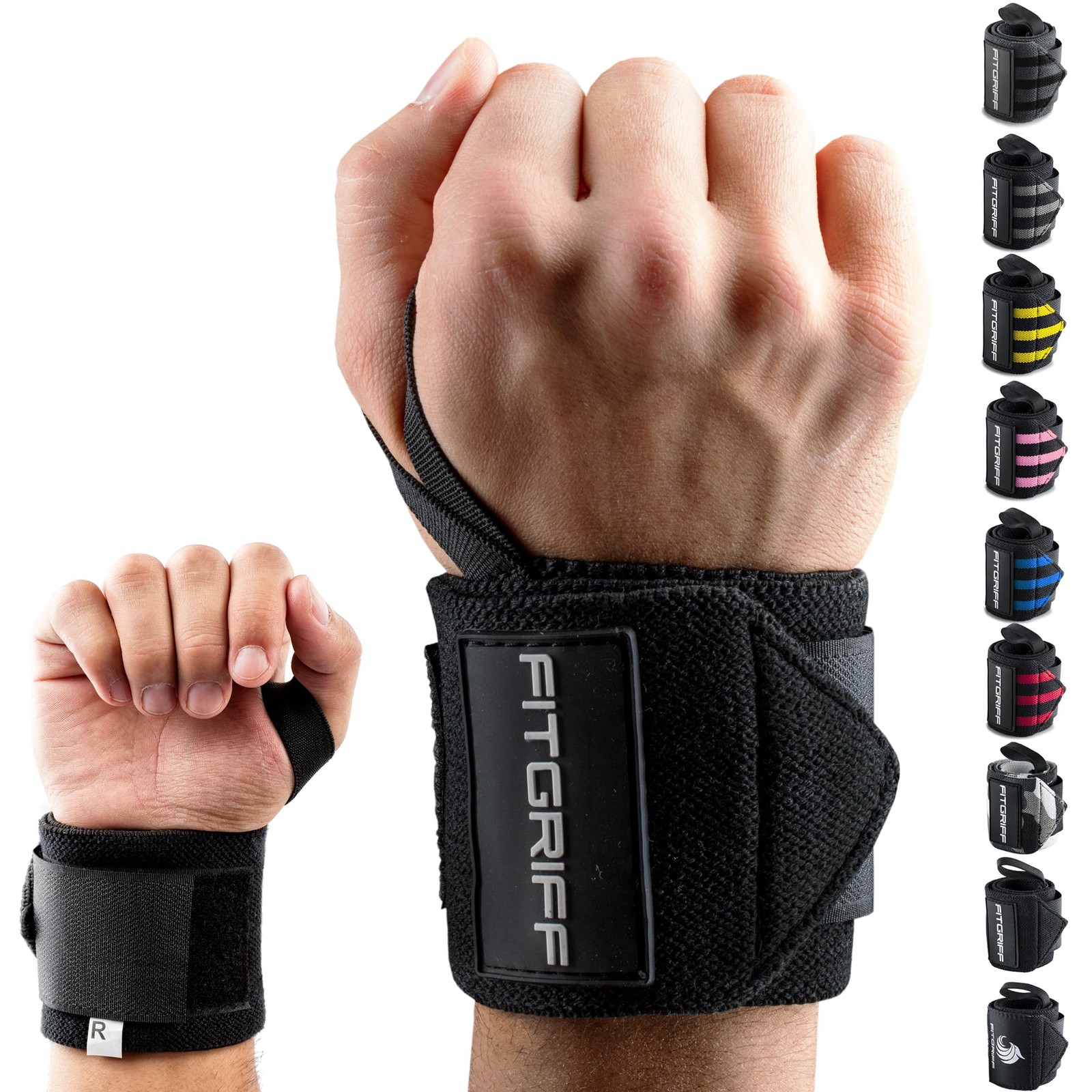 Fitgriff® Wrist Wraps for Weightlifting (18") Heavy-Duty Support Black