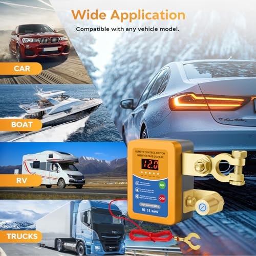 Remote Battery Disconnect Switch 12V, 240A Kill Switch for Car with Led Yellow