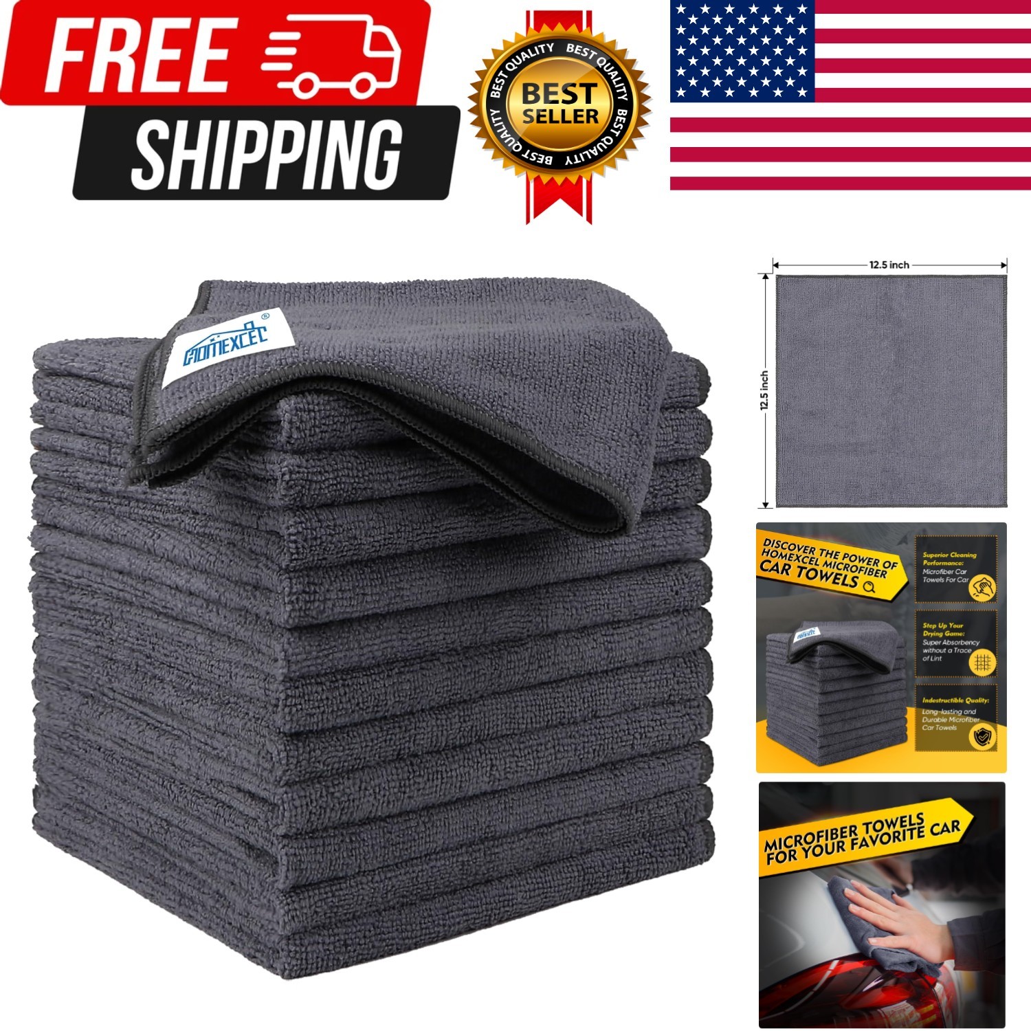 Microfiber Cleaning Cloth 12 Pack 12.5 x 12.5 inch Microfiber Towels for Cars