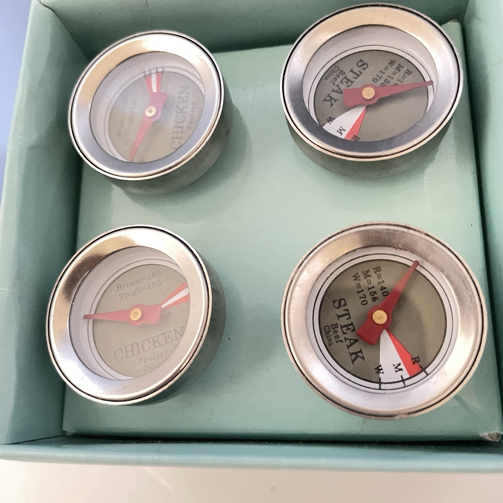 Mini Meat Grilling Thermometer Beef & Chicken Poultry Dry of 4 New Boxed