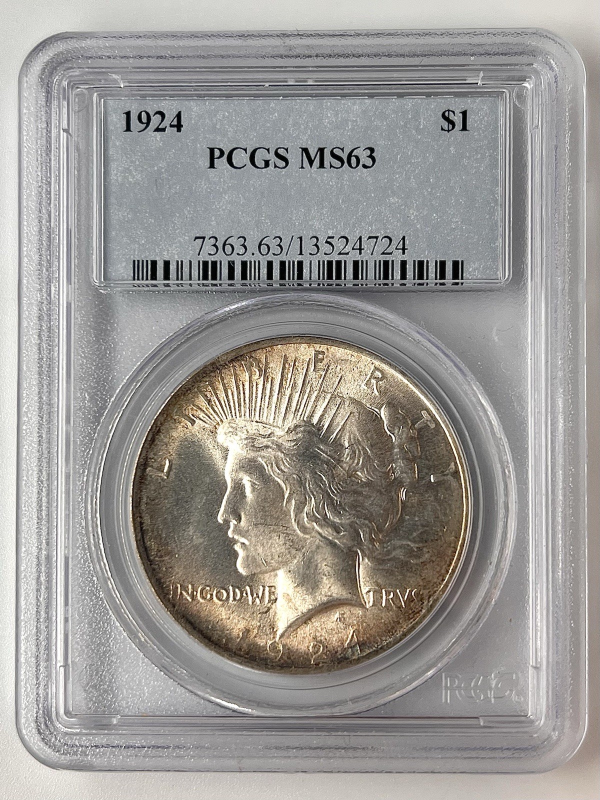 1924-P Peace Silver Dollar $1 PCGS MS63 90% Silver
