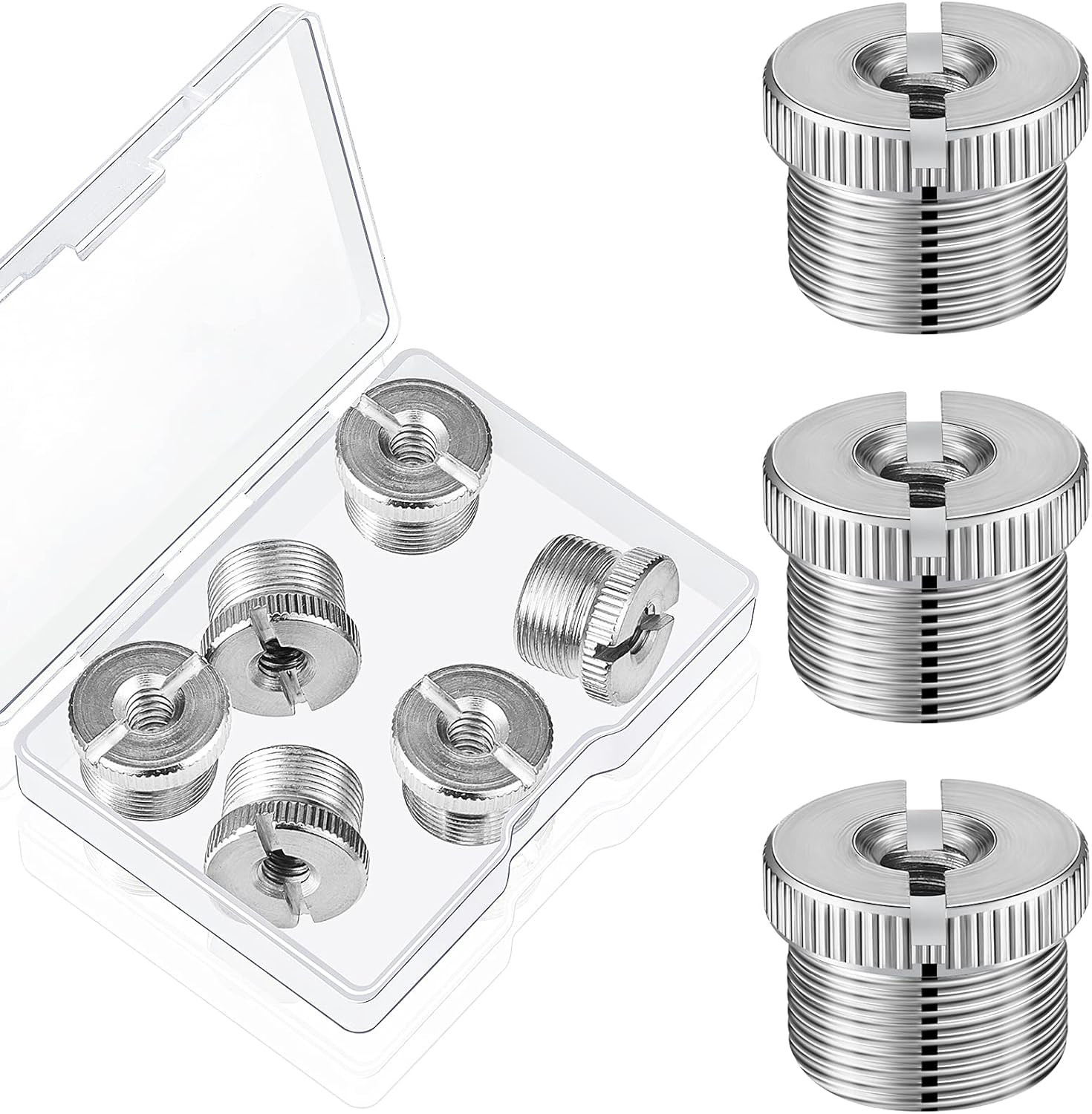 6-Pack 5/8" Male to 1/4" Female Mic Screw Adapters for Tripods
