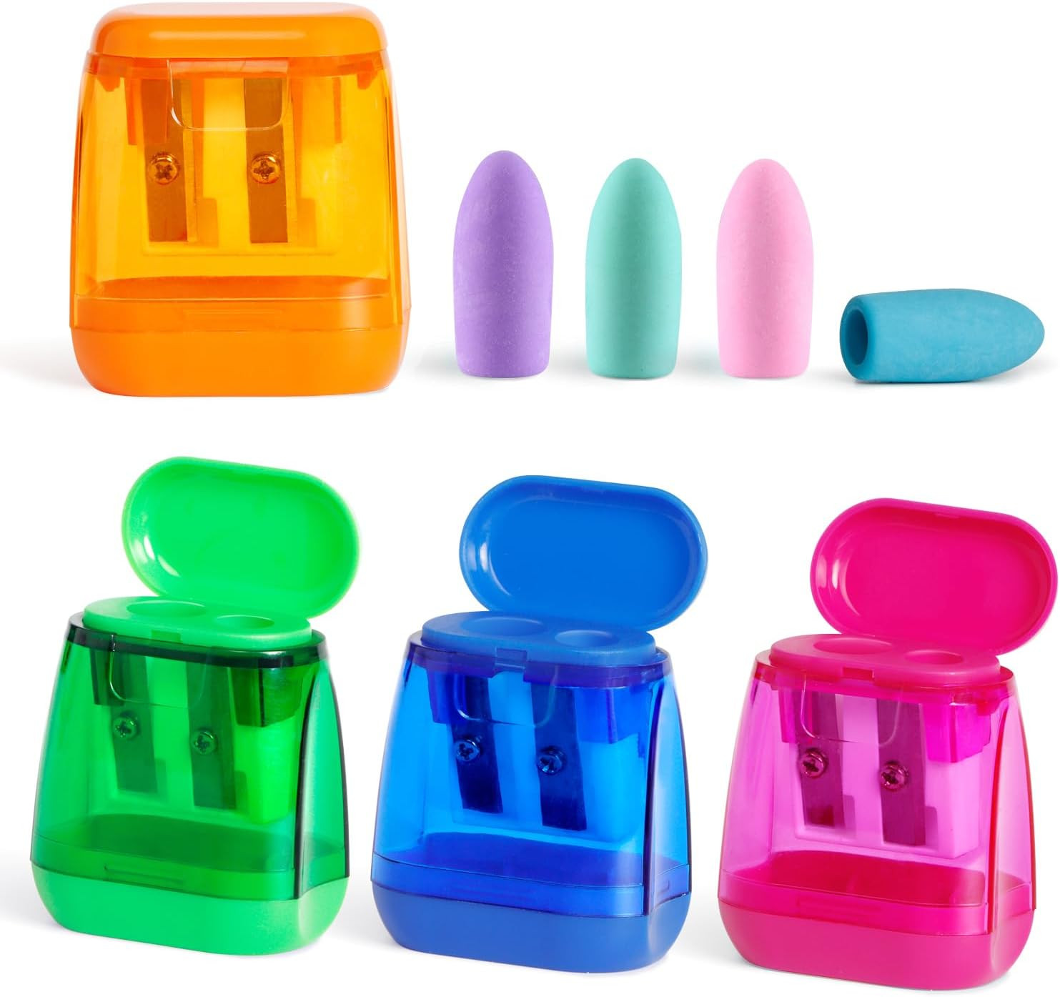 Pencil Sharpeners,  Manual Sharpeners & Pencil Top Eraser Set for Colored Pencil