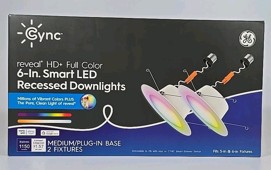 GE Cync Full Color 6-in Smart LED Recessed Downlights 1150 Lumes (2 Fixtrs) New