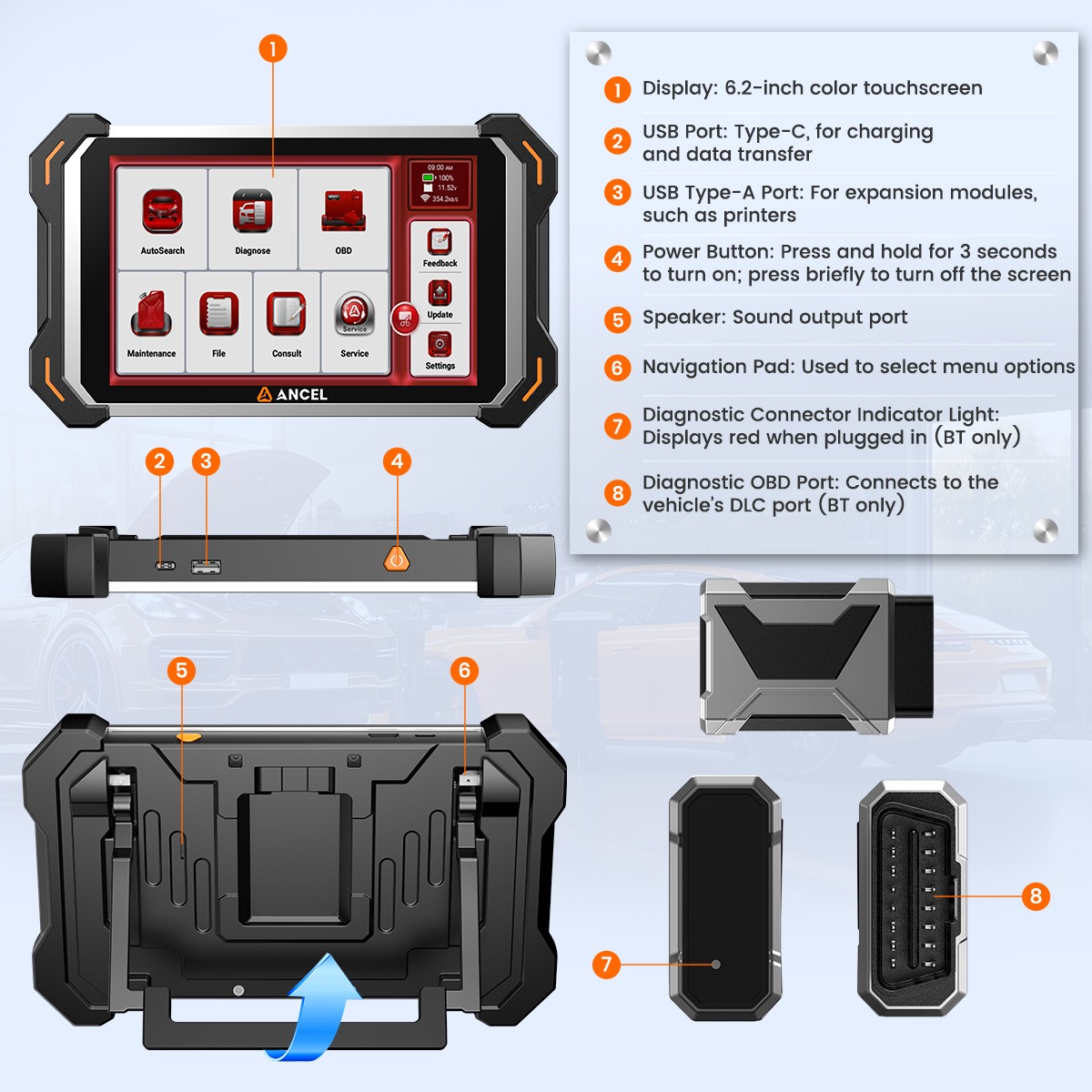 ANCEL DS600BT Car Diagnostic Tool Bidirectional OBD2 Scanner ECU Coding IMMO ABS