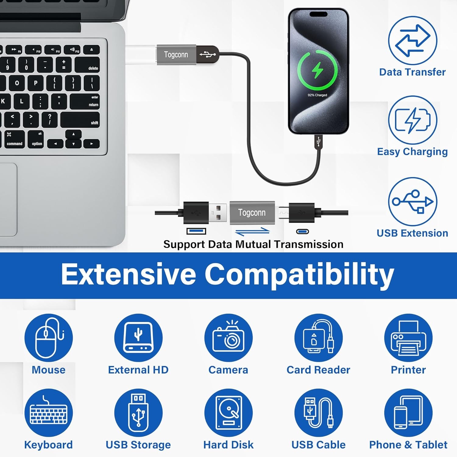 USB to C Adapter 2 Pack, 2 A Female C