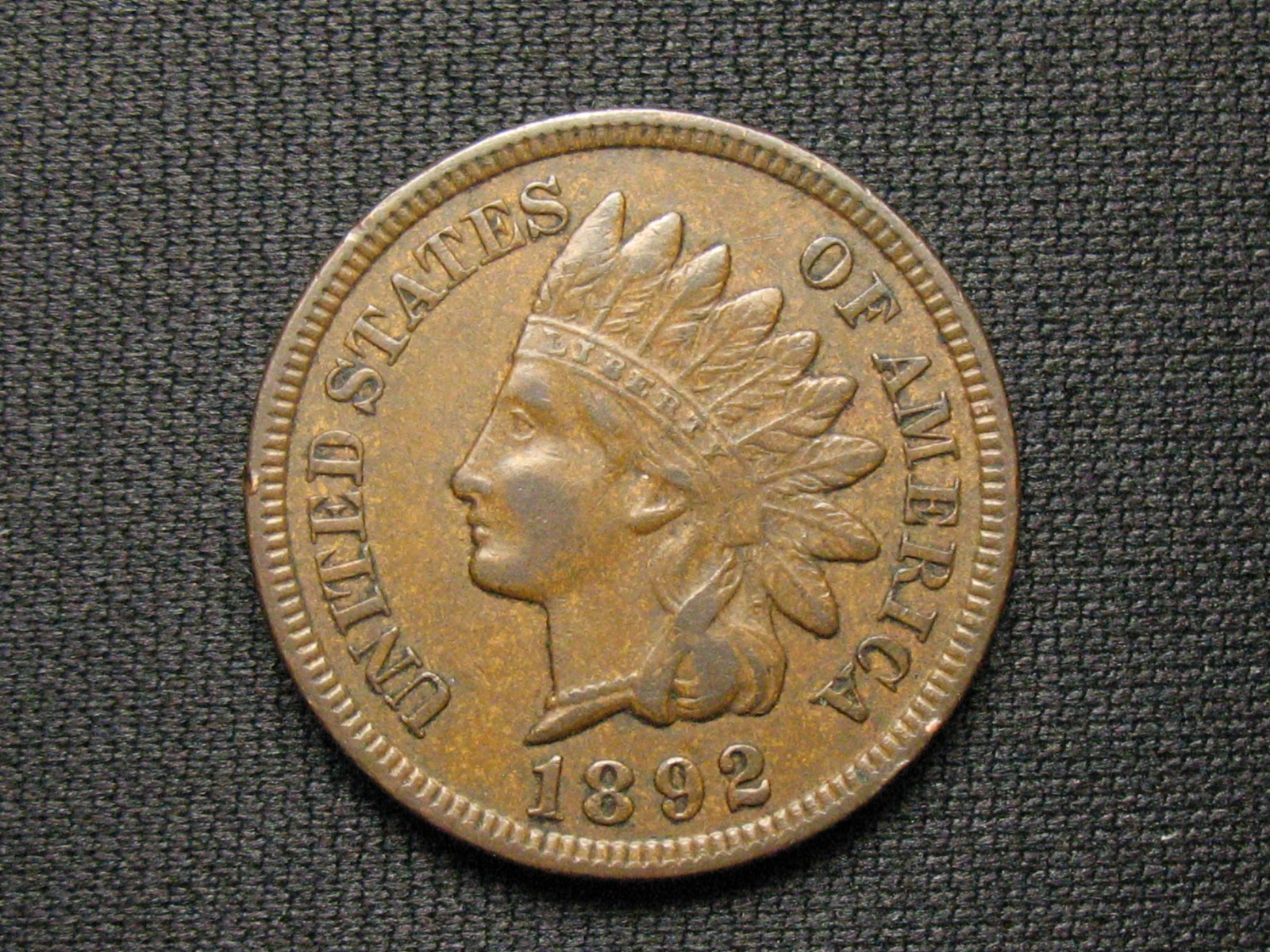 OLD COPPER COIN! AU 1892 INDIAN HEAD CENT PENNY FULL LIBERTY & DIAMONDS LOT 28