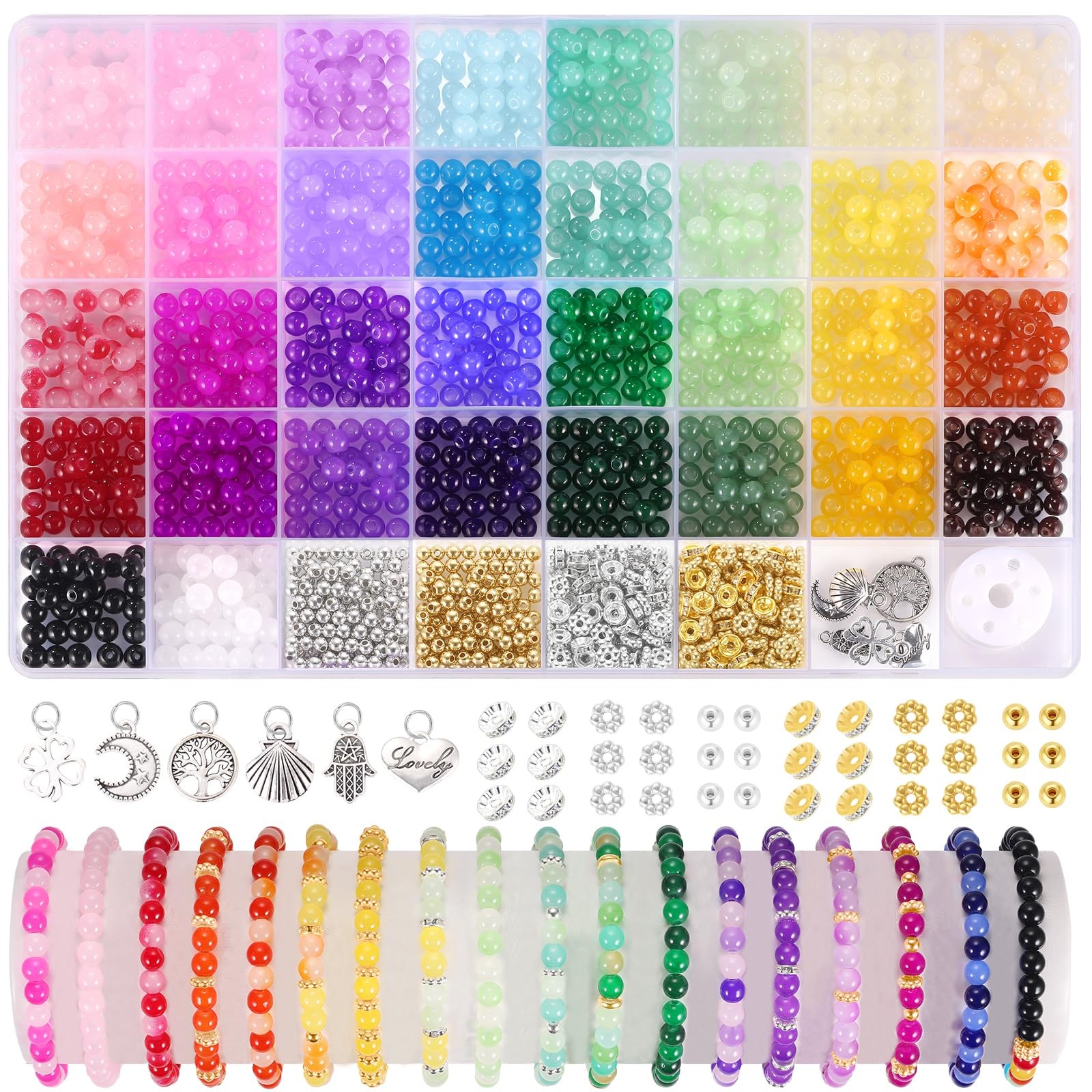 1368pcs 6mm Glass Beads for Bracelets, 34 Colors Crystal 6mm, #1 Multicolored